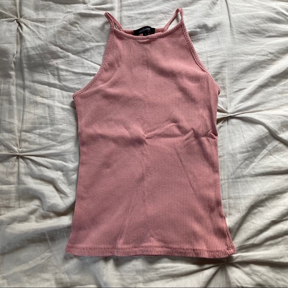 Pink Ribbed Halter Top